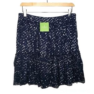 NWT Kate Spade Night Sky Star Ruffle Tiered Silk Skirt Navy/Silver 10